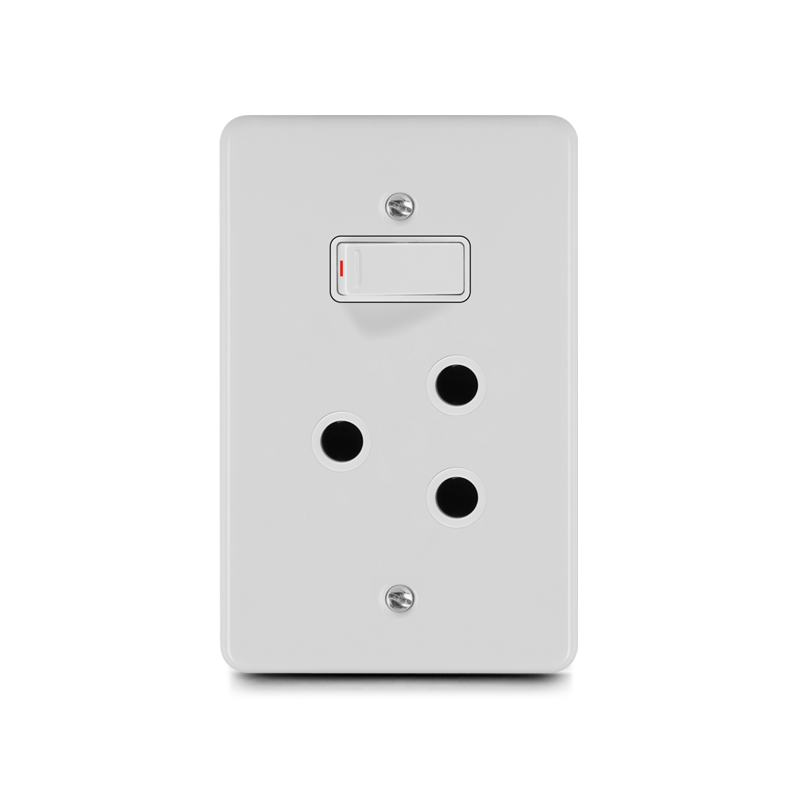 South Africa switch,Steel cover plate,1 lever switch+16A socket(4×2）